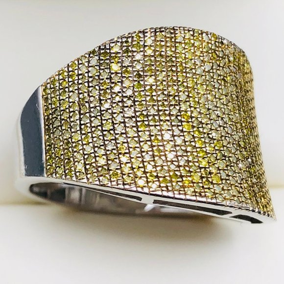 Unique Micro Pave set Yellow Citrine Men's Sterling Silver Ring Sz. 10 - 7.3 Gm - Picture 12 of 16